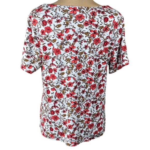 Liz Claiborne Floral T-Shirt Size L Large Coral Brown Short Sleeve - Picture 3 of 6
